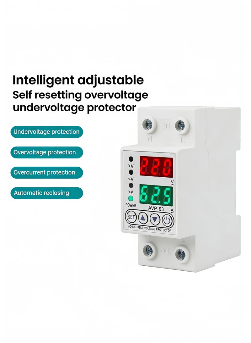 Rocket Flyer 63A 220V Adjustable Upper and Lower Voltage Protection Protector Current Protection Home Application Dual LED Display - Image 1
